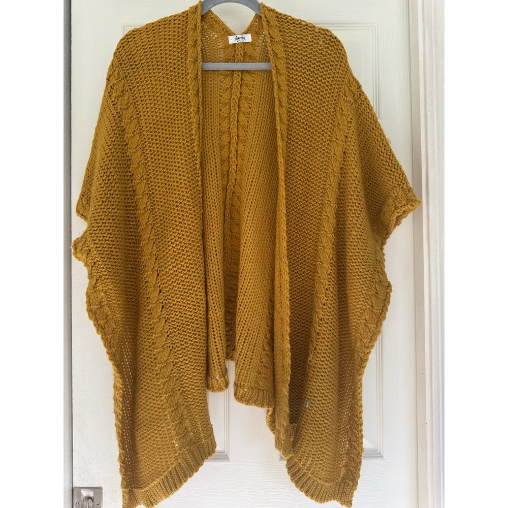 Texas True Treads Yellow Sweater Knit  Shawl Poncho Cardigan With Arm Holes OS